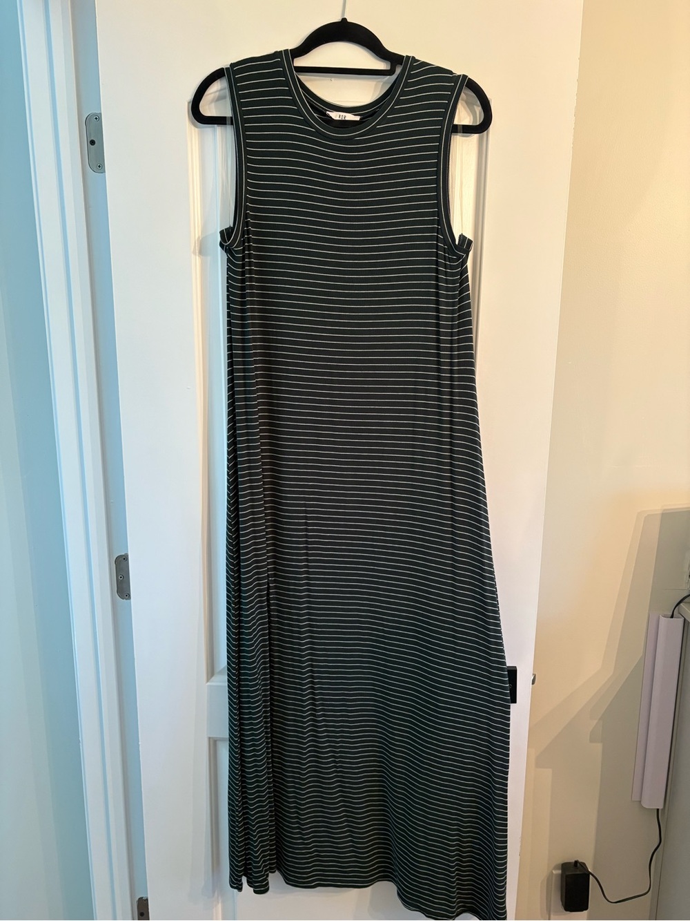 NSR Dark Green and White Striped Sleeveless Maxi Dress
